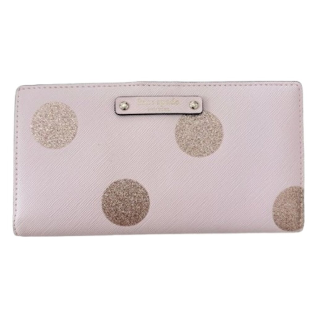 NWOT kate spade pale pink wallet with gold glitter polka dots Org $225